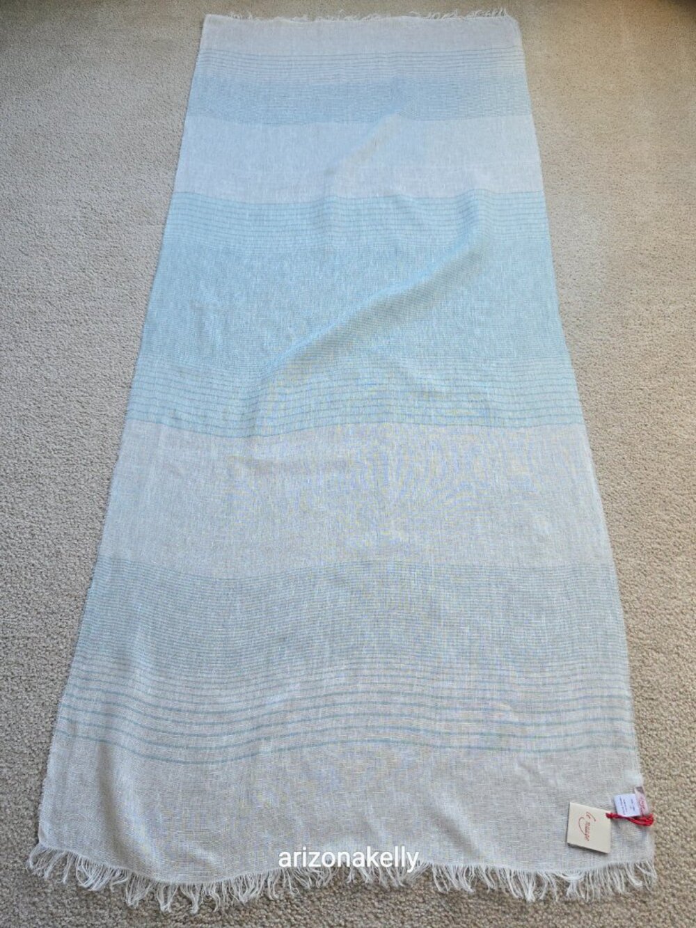 NWT Linen Scarf Blue and White Stripe Le Nuage Italy - Picture 6 of 13